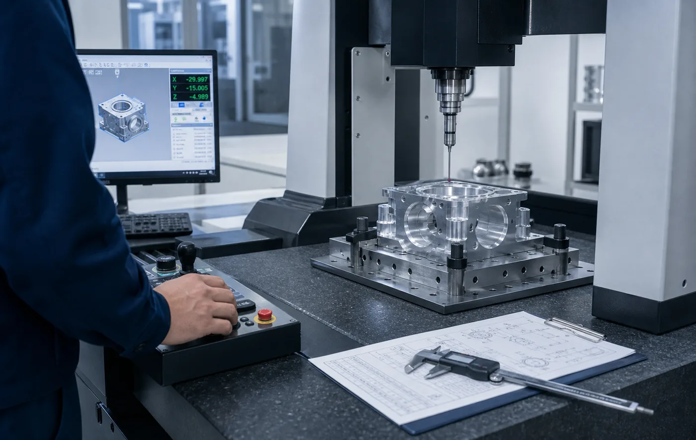 CMM quality inspection of precision CNC machined aluminum components